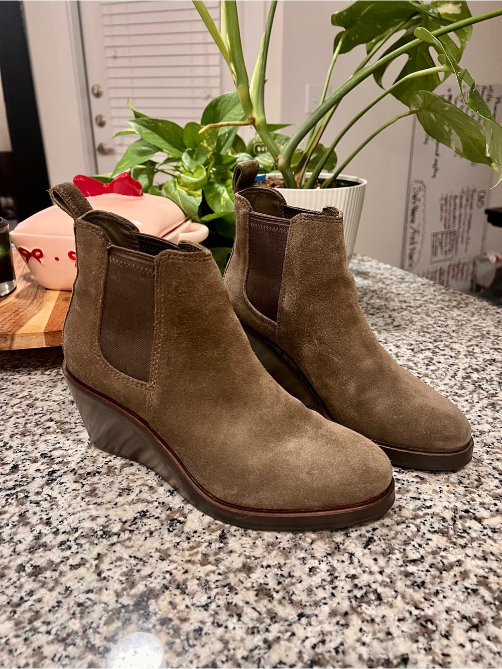Clarks Suede Chelsea Wedge Booties